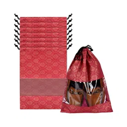 Aura Maroon Set Of 8 Printed Shoe Bags-picture-33