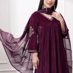 Vishudh Women Ethnic Motifs Embroidered Regular Kurta with Trousers & With Dupatta-picture-34