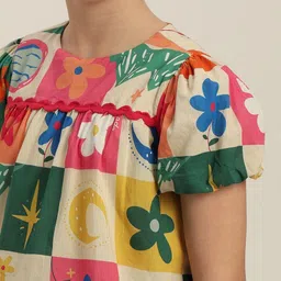 Vero Moda Girls Print Puff Sleeve Cotton Top image 2