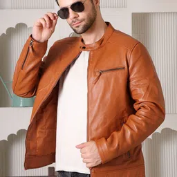 COOL EQUAL Men Leather Water Resistant Biker Jacket-picture-13