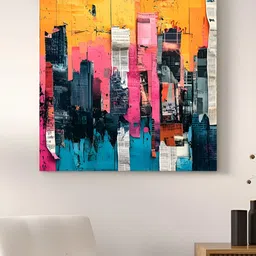 Art Street Yellow & Pink Streched City Views Abstract Canvas Wall Art-image-12