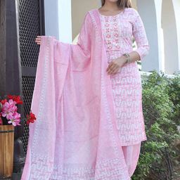WILL BOTTOM Women Floral Printed Cotton Kurta with Salwar & Dupatta-picture-32