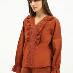 United Colors of Benetton Embroidered Bell Sleeves Cotton Top image 4