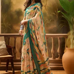 Moda Rapido Floral Zari Linen Blend Handloom Saree image 3