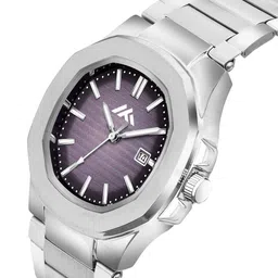 LUXURIT Men Patterned Dial & Stainless Steel Straps Analogue Date Aperture Watch LXMT-806 image 5