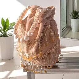 Anandi Peach Embellished Beaded Handle & Fringe Detailing Potli-picture-12