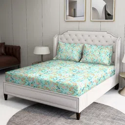 BOMBAY DYEING Green & Yellow Floral 120 TC Bedsheet with 2 Pillow Covers-picture-13