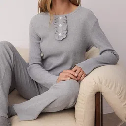 Trendyol Women Solid Top & Pyjamas Night suit image 5