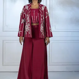 GloballyRonakRBafna Tailored Fit Embroidered Notched Lapel Long Sleeve Blazer-image-87