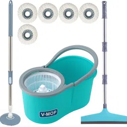 v-mop Premium Classic Spin Bucket Mop With 5 Refills (( 6 Months Warranty on Rod )) Wet & Dry Mop-picture-18