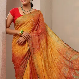 Libas Paisley Printed Saree With Blouse Piece image 5