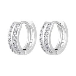 Jazz and Sizzle Rhodium Plated American Diamond Studded Circular Shaped Hoop Earrings image 3