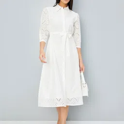max Women Self Design Shirt Midi Dress-image-9