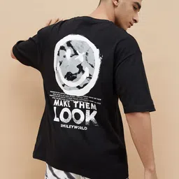 SmileyWorld Men Typography Printed Round Neck Cotton Oversized T-shirt-picture-17