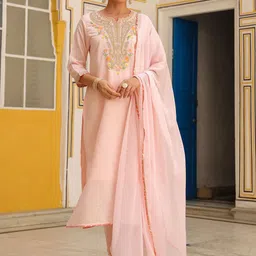 SCAKHI Women Floral Yoke Design Kurta with Trousers & Dupatta-image-24