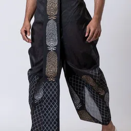 Nakshi Men Black Dupion Printed Dhotis image 5
