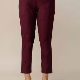 SwagSanskriti Women Solid Tapered Fit High-Rise Relaxed Slip-On Cropped Regular Trousers-image-20