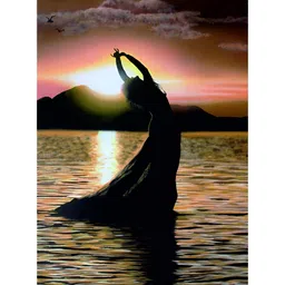 Inephos Black & Pink Beautiful Lady In Sea Canvas Wall Art-image-80