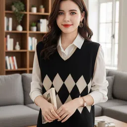 bebe Women Argyle Printed Sweater Vest-picture-36