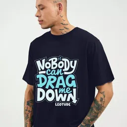 Leotude Men Typography Printed Round Neck Oversized T-shirt image 2