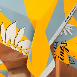 HOKIPO Yellow & Grey 5 Pieces Typography Printed Chair Covers With Matching Tablecloth image 5