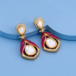 Kushal's Fashion Jewellery Victorian-Plated Contemporary Kundan Studded Drop Earrings-picture-27