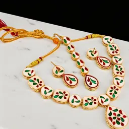 LUCKY JEWELLERY 18k Gold Plated Kundan Studded Jewellery Set With Maang Tika-picture-14