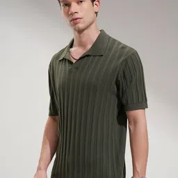 HIGHLANDER Men Self Design Polo Collar Drop-Shoulder Sleeves Regular Fit T-shirt image 5