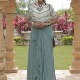 GloballyRonakRBafna Embroidered Round Neck Top & Skirt Co-ords-picture-21