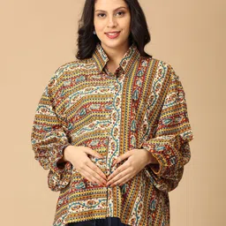 The Mom Store Women Maternity Floral Printed Puff Sleeves Oversized Shirt-picture-37