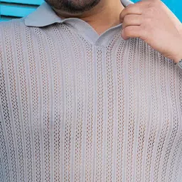 Instafab Plus Men Self Design Polo Collar Linen T-shirt image 2