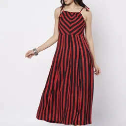 HELLO DESIGN Women Striped Shoulder straps Fit & Flare Maxi Dress with tie-up straps image 5