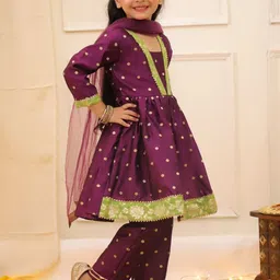 KID1 Girls Ethnic Motifs Woven Design Empire Anarkali Kurta With Trousers & Dupatta image 2