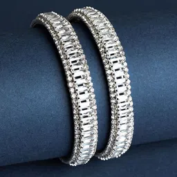 TEEJH Set Of 2 Silver-Plated Artificial Stones and Beads Oxidised Bangles-picture-28