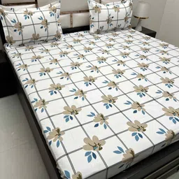 Pure Decor White & Brown Floral 250 TC Queen Bedsheet with 2 Pillow Covers-picture-30
