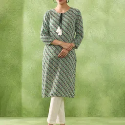 Jaipur Kurti Floral Printed Keyhole Neck Straight Kurta-picture-37