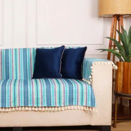 STITCHNEST 2 Seater Blue & White Woven Seat Cover image 3