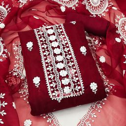 Ishin Ethnic Motifs Embroidered Thread Work Organza Unstitched Dress Material-picture-16