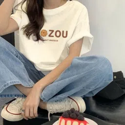 StyleCast White & Brown Graphic Printed Oversized Cotton T-shirt image 2