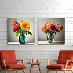 RANDOM White & Green 2 Pieces Floral Paintings Canvas Wall Art image 3