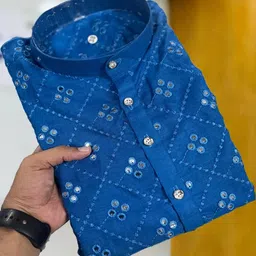 SR Fashion Men Embellished Straight Kurta (Blue)-image-17