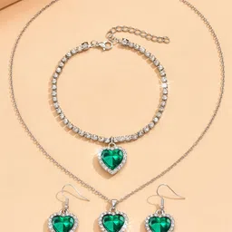 Peora Women Silver-Plated Cubic Zirconia & Crystal-Studded Heart Jewellery Set-picture-36