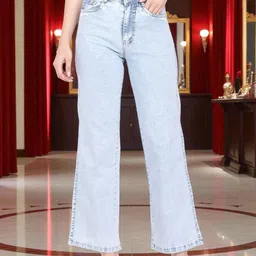 DressBerry Women Wide Leg High-Rise Light Fade Stretchable Jeans-picture-42