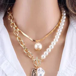 Bling Queen Silver Gold-Plated Beaded Double Layered Necklace With Foldover Closure-picture-23