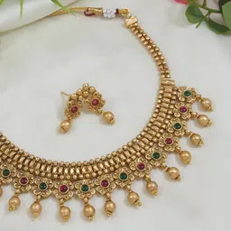 SGA FASHION Gold-Plated Artificial Stones Studded Necklace With Earrings-image-52