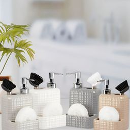 Kookee White & Grey 4 Pieces Abstract Printed Ceramic Bath Accessories Set-picture-11