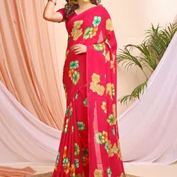 Leelavati Floral Printed Pure Chiffon Saree With Blouse Piece image 2