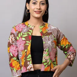 PROBASIC Floral Print Cotton Denim Boxy Crop Top-picture-1