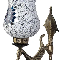 1ST TIME Blue & White Textured Metal Traditional Frustum Shaped Wall Lamp image 2