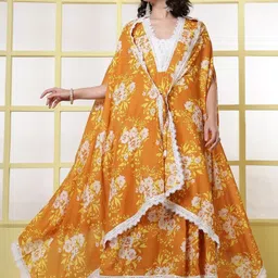 anouk rustic Anouk Women Floral Printed Panelled Kurta with Trousers & With Dupatta-picture-0